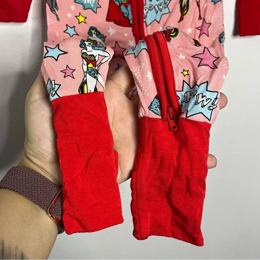 Little Sleepies Pink Justice League Bamboo Zippy Pajamas Size 6-12